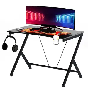 HOMCOM Gaming Desk Computer Table with Cup Holder, Headphone Hook, Cable Hole