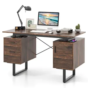 COSTWAY 2 Drawers Computer Desk Modern Vanity Table with Floating Desktop