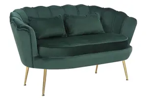 2 Seater Loveseat Small Sofa in Velvet Bottle Green Fabric