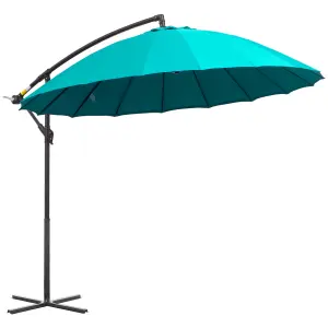 Outsunny 3(m) Cantilever Shanghai Parasol w/ Crank Handle, Cross Base, Turquoise