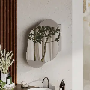 Decortie Cloudy Unique Mirrored Bathroom Cabinet Wall Mount Storage Cabinet with One Mirror Door, Mocha Grey