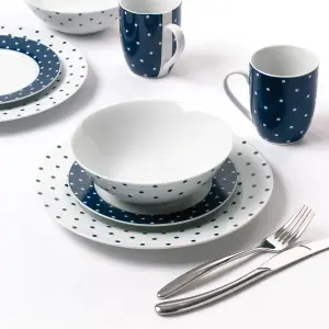 24pc Blue &  White Spot Dinner Set