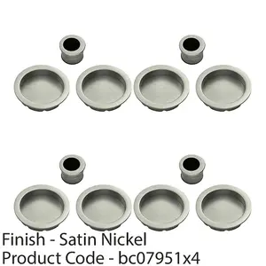 4 PACK - 29mm Sliding Door Rose & 2x 56mm Round Flush Finger Pulls - Satin Nickel