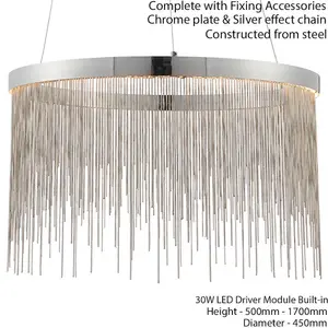 LED Ceiling Pendant Light 30W Warm White CHROME & Silver Chain Luxury Lamp