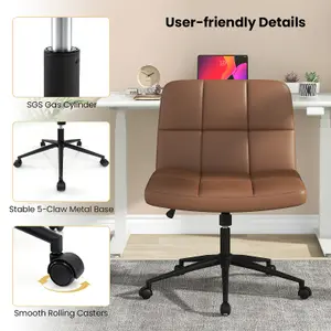 Costway Rolling Armless Chair PU Leather Upholstered Cross-legged Office Chair