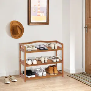 Costway 3-Tier Wood Shoe Rack Solid Shoe Storage Shelf Organizing Unit w/ Side Hooks