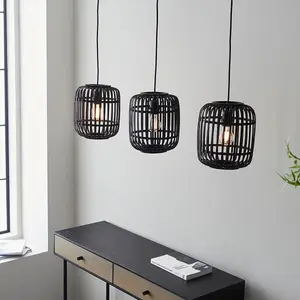 Luminosa Mathias Bar Pendant Ceiling Lamp, Dark Bamboo, Plywood With Matt Black Paint