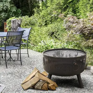 Dellonda Deluxe Firepit with Cooking Grill, Safety Screen & Poker