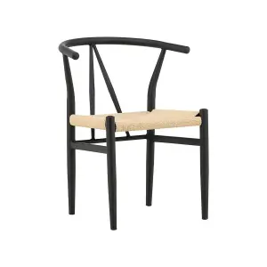 Alfons Black Wooden Rattan Dining Chair , Black