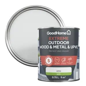 GoodHome Extreme Outdoor White Satinwood Multi-surface paint, 750ml