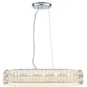 LED Ceiling Pendant Light 25W Warm White CHROME & CRYSTAL Wide Bar Table Lamp