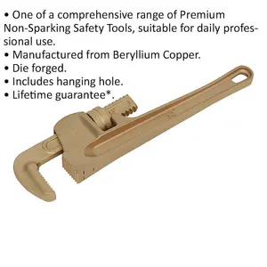 300mm Non-Sparking Adjustable Pipe Wrench with 60mm Jaw Capacity in Beryllium Copper