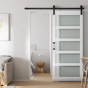 White Coated Sliding Internal Door Indoor Door Barn Door 91cm W x 213cm H and Sliding Kit Set