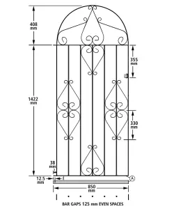 CLEVE Metal Scroll Tall Bow Top Garden Gate 914mm GAP x 1830mm High CBZP42