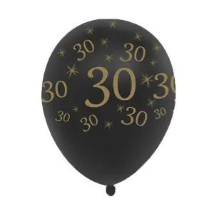 Creative Party Latex Pearlescent 30th Balloons (Pack of 50) Black/Gold (One Size)