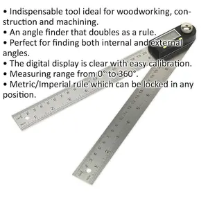 200mm Digital Angle Rule - Digital Display - Metric & Imperial - Angle Finder