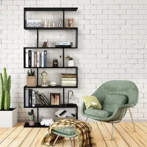 Costway 6-tier Bookcase Industrial S-Shaped Bookshelf Wooden Storage Display Rack