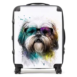 Lhasa Apso Face Glasses Splashart Suitcase - Large