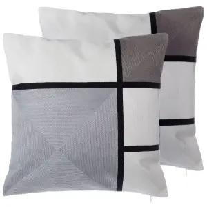 Set of 2 Cushions WEDELIA Cotton 45 x 45 cm Geometric Grey