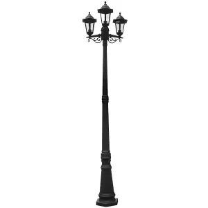 CGC Black Outdoor Three Head Tall Post Lantern Traditional Vintage Triple Light Garden IP44 Weatherproof 3 x E27 Standard Screw