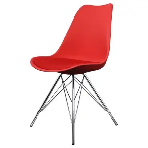 Soho Red Plastic Dining Chair with Chrome Metal Legs