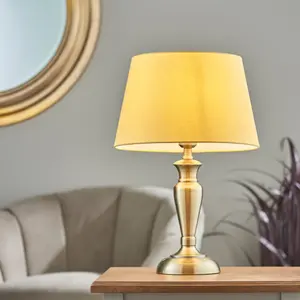 Table Lamp Antique Brass Plate & Yellow Cotton 60W E27 Base & Shade e10522