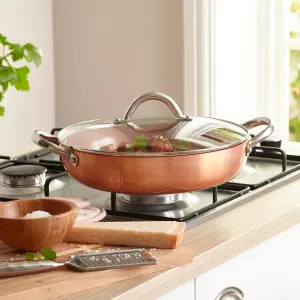 Copper 28Cm Shallow Family Casserole Pan With Lid