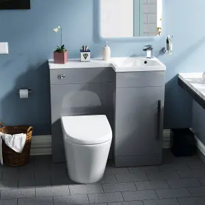 Nes Home Right Hand 900mm Flat Pack Vanity Basin Unit, WC Unit & Ellis UF Back to Wall Toilet Grey