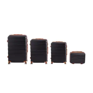 4PCS Lockable ABS Travel Suitcase Set in Black and Brown