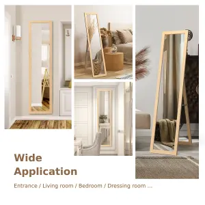 Costway Full-length Wood Frame Mirror Freestanding/Wall Mounted Mirror for Cloakroom