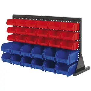 30 Tray Bench Mounted Parts Storage Rack for Efficient Garage and Warehouse Organization