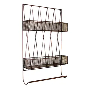 Monreal 2 Piece Metal Accent Shelf with Towel Bar Distressed Black/Copper