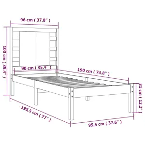 Berkfield Bed Frame Solid Wood 90x190 cm 3FT Single