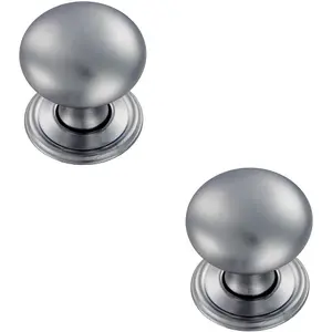 2x Round Victorian Cupboard Door Knob 38mm Dia Satin Chrome Cabinet Handle