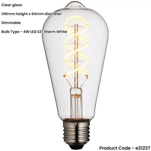 Clear Glass 4W E27 Pear Filament LED Light Bulb - Dimmable Warm White - 265lm 2200k