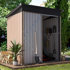 5 Ft. W x 3 Ft. D Metal Lean-To Garden Shed Brown