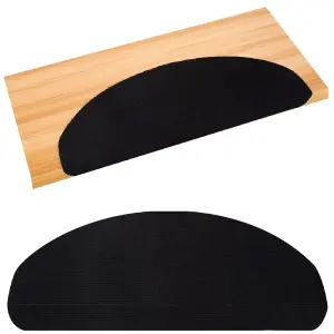 Semi Circle 15 Piece Carpet Stair Treads Floor Mat Protection Cover Step Staircase Black