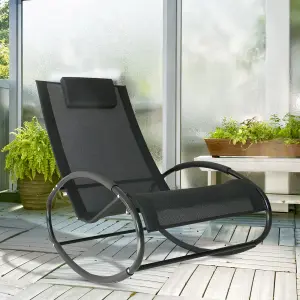 Outsunny Patio Rocking Chair Orbital Zero Gravity Seat Pool Chaise w/ Pillow