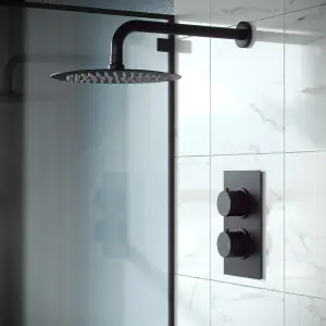 Nes Home Porto Concealed Thermostatic Overhead 250mm Rainfall Shower Mixer Set Matte Black