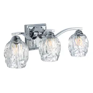 IP44 3 Bulb Wall Light 3 Cut Glass Clear Shades Polished Chrome LED G9 3.5W