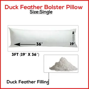 Duck Feather & Down Bolster Pillow Long Full Body Support Maternity Pregnancy Orthopedic Pillows Size (Single)