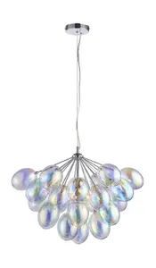 Ceiling Pendant Light Chrome Plate & Iridescent Glass 6 x 28W G9 Dimmable