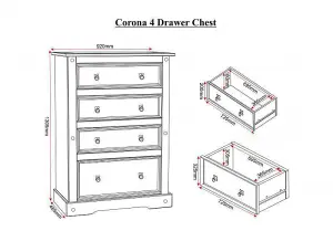 Corona 4 Drawer Wide Chest in Distressed Waxed Pine