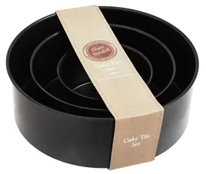 Interiors by Premier Set of Three Round Cake Tins, Nonstick Coating Baking Tins, Black Cake Pans, Cake Tins for Everyday Use