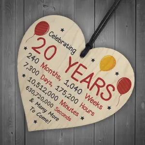 Red Ocean 20th Birthday Novelty Wooden Heart Gift For Son Daughter Brother Sister Friend