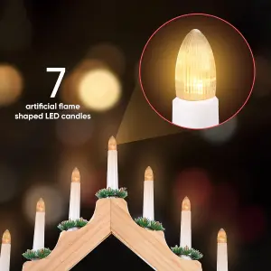 7 LED Wooden Christmas B/O Candle Bridge - Natural