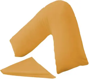 Orthopaedic V-Shaped Pillow Extra Cushioning Support For Head, Neck & Back (Mustard, V-Pillow With Cover