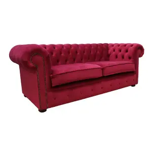 Chesterfield 3 Seater Sofa Settee Boutique Cranberry Red Velvet In Classic Style