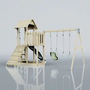 PolarPlay Balcony Tower Kids Wooden Climbing Frame with Swing and Slide - Swing Hagen Mist