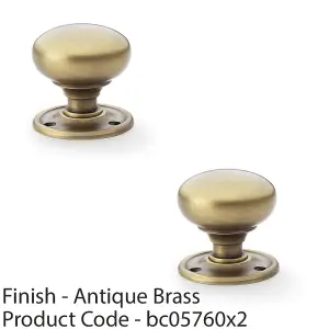 2 PACK - SOLID BRASS Mortice Smooth Mushroom Door Knob - Antique Brass 51mm Diameter